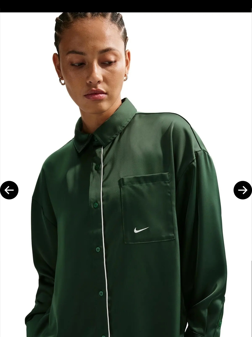 Nike Men's Dark Green Satin Shirt Jacket with White Piping